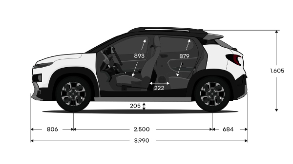 Renault Kiger - dimensões laterais